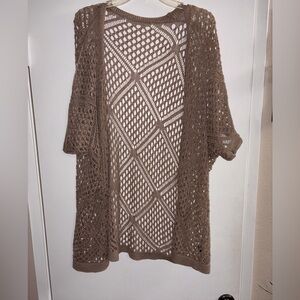 SHEIN Beige Crochet Open Knit Cardigan Boho Kimono Style
